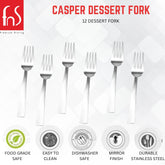 FnS Casper dessert fork set promotional image showing twelve small stainless steel forks